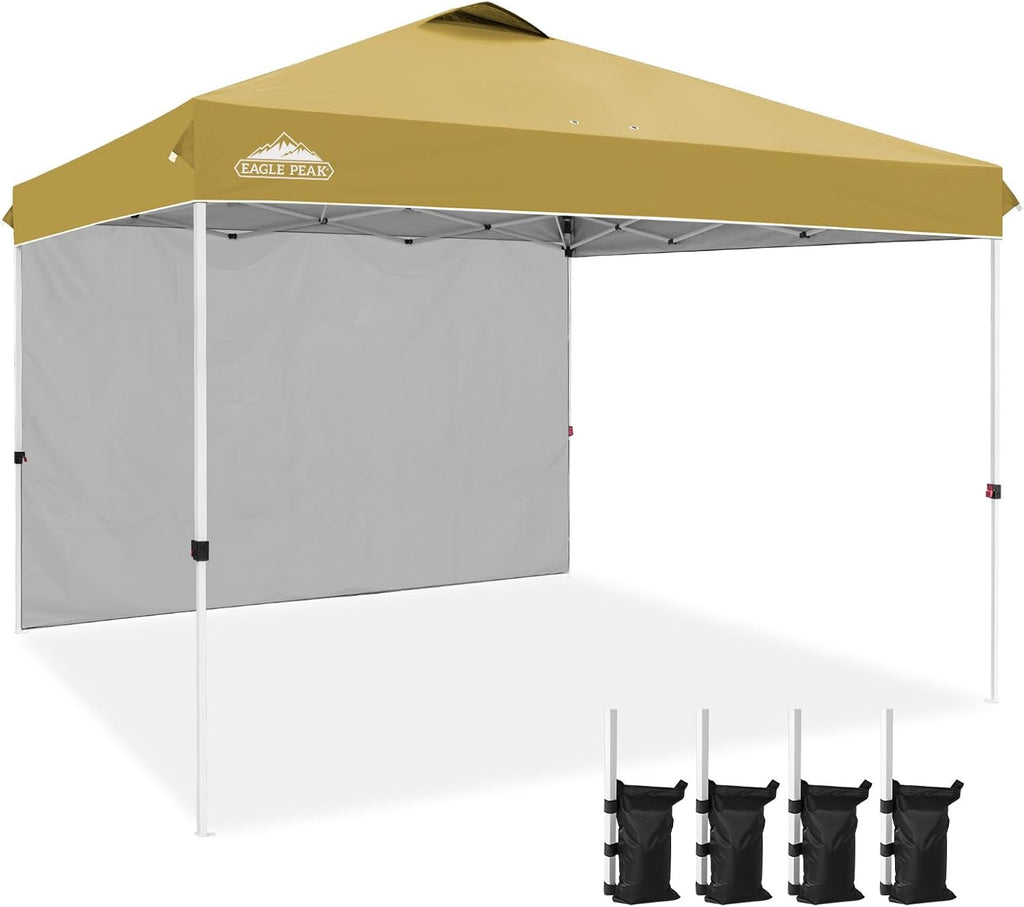 EAGLE PEAK Commercial Canopy 12x12 Pop Up Canopy Tent with 1 Sidewall, Easy Setup Heavy Duty Instant Event Shelter for Vendors & Markets, Outdoor Sun Shade, Beige