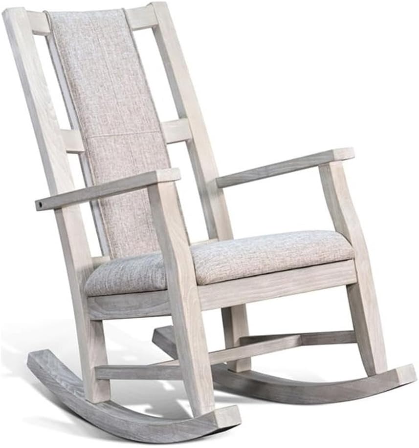 Pemberly Row Contemporary Rocking Chair, Light Gray Wood Frame, Gray Upholstered Cushion, Ladder Back Design, Smooth Rocking Motion, Sturdy Construction, Comfortable Seating for Living Room or Nursery