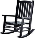 Hupmad Wooden Rocking Chair Outdoor Oversized Porch Rocker Chair,Patio Wooden Rocker with High Back and Armrest,All Weather Rocker Slatted for Backyard,Garden,400 lbs Support,Black