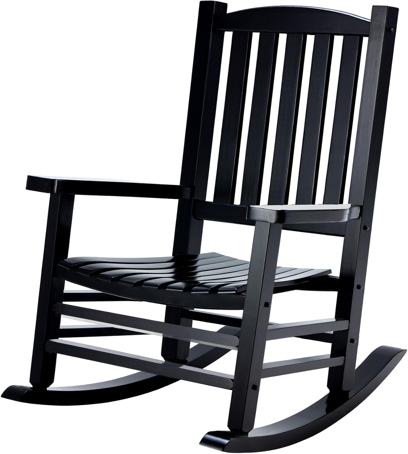 Hupmad Wooden Rocking Chair Outdoor Oversized Porch Rocker Chair,Patio Wooden Rocker with High Back and Armrest,All Weather Rocker Slatted for Backyard,Garden,400 lbs Support,Black