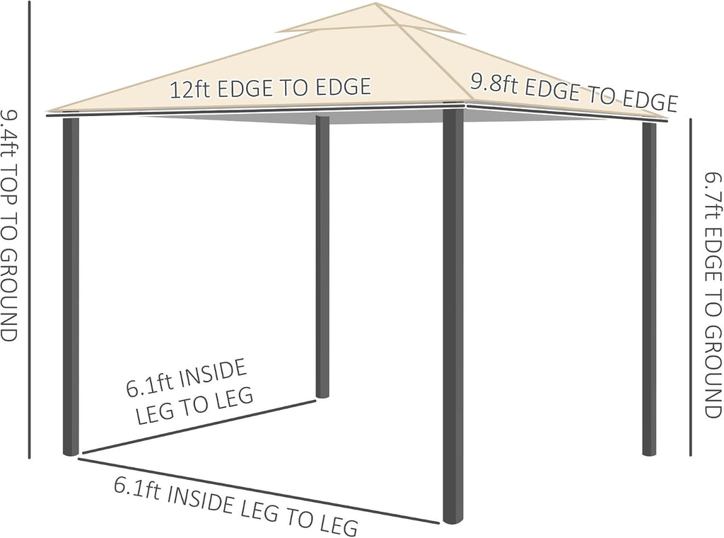 Outsunny 10' x 12' Patio Gazebo with Netting, Double Roof Outdoor Gazebo Canopy Shelter, Solid Metal Frame for Garden, Lawn, Backyard, Deck, Beige