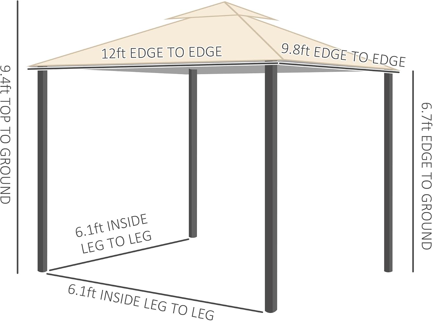 Outsunny 10' x 12' Patio Gazebo with Netting, Double Roof Outdoor Gazebo Canopy Shelter, Solid Metal Frame for Garden, Lawn, Backyard, Deck, Beige