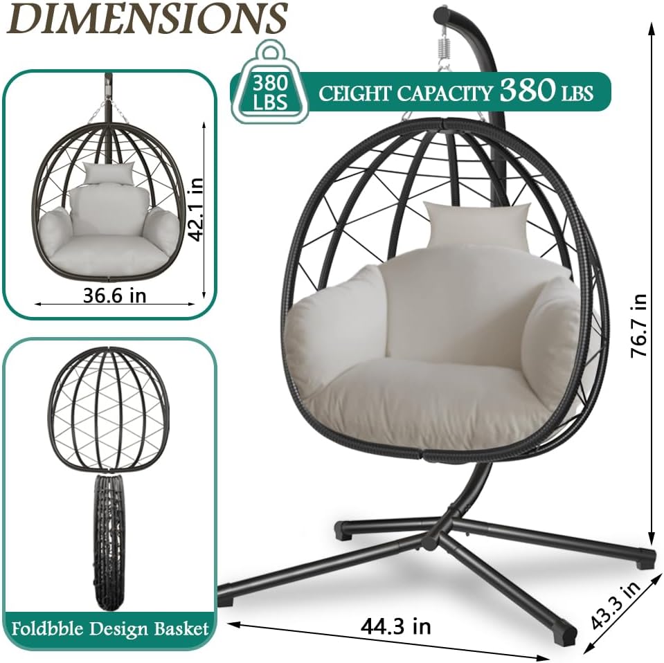 Egg Chair with Stand Hanging Swing Outdoor Indoor Rattan Wicker with UV Resistant Cushions and Pillow Gift for Kid Mom for Bedroom Patio Balcony Nest Chair