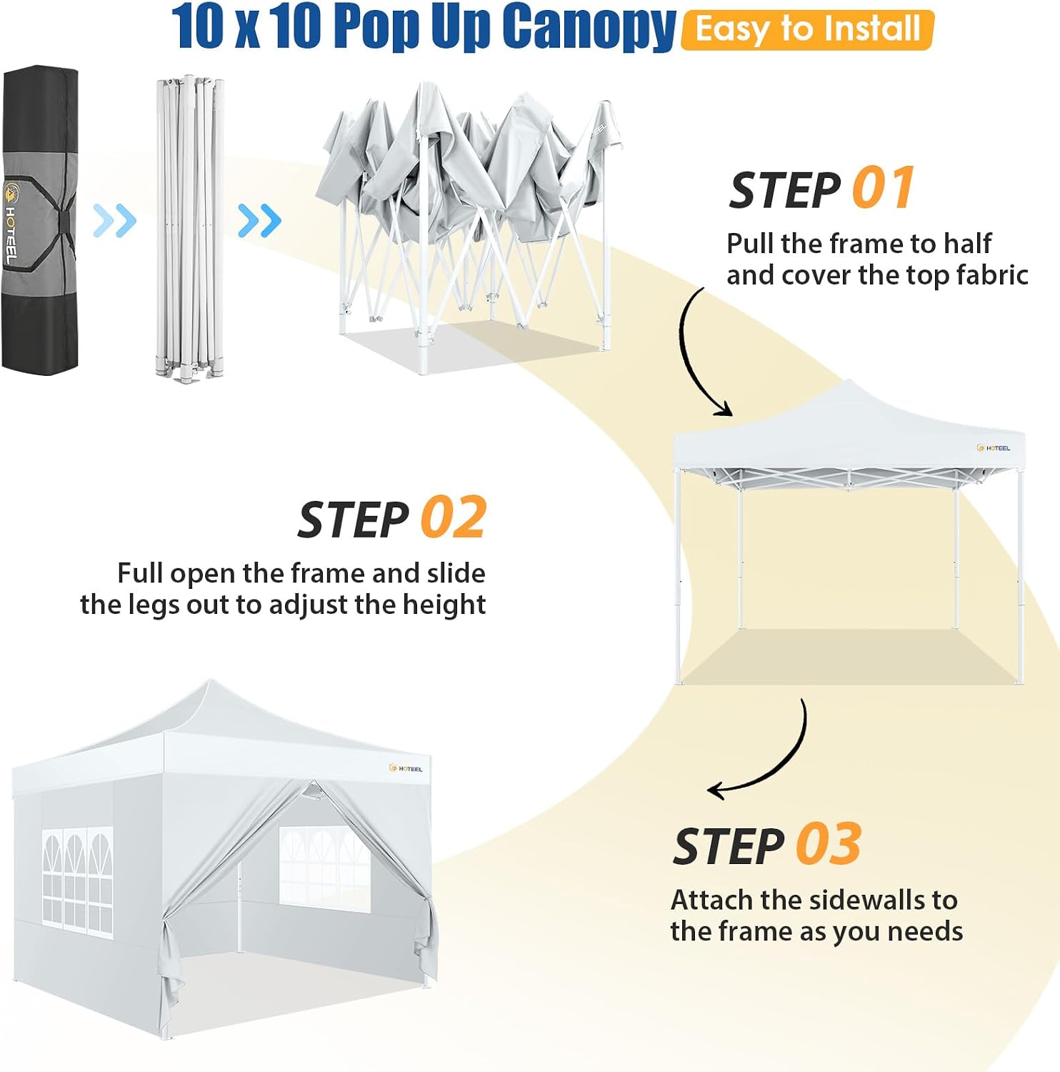 HOTEEL 10x10 Pop up Canopy Tent for Parties, Heavy Duty Easy Setup Tent with 4 Sidewalls, Outdoor Commercial Instant Gazebo for Wedding Event, with Portable Bag, White(Hexagonal Frame)