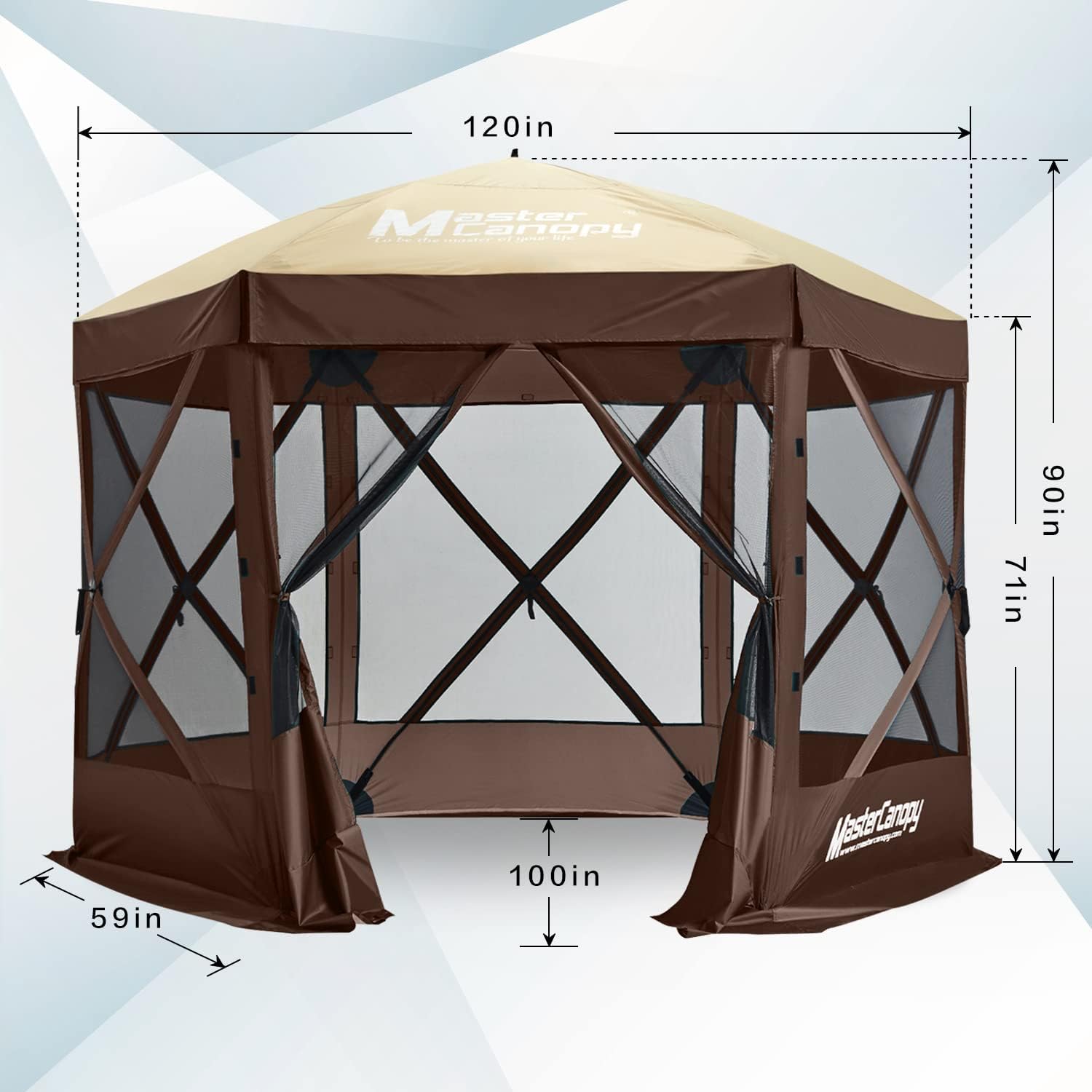 MASTERCANOPY 10x10 Portable Screen House Room Pop up Gazebo Outdoor Camping Tent with Carry Bag (10x10,Beige&Coffee)