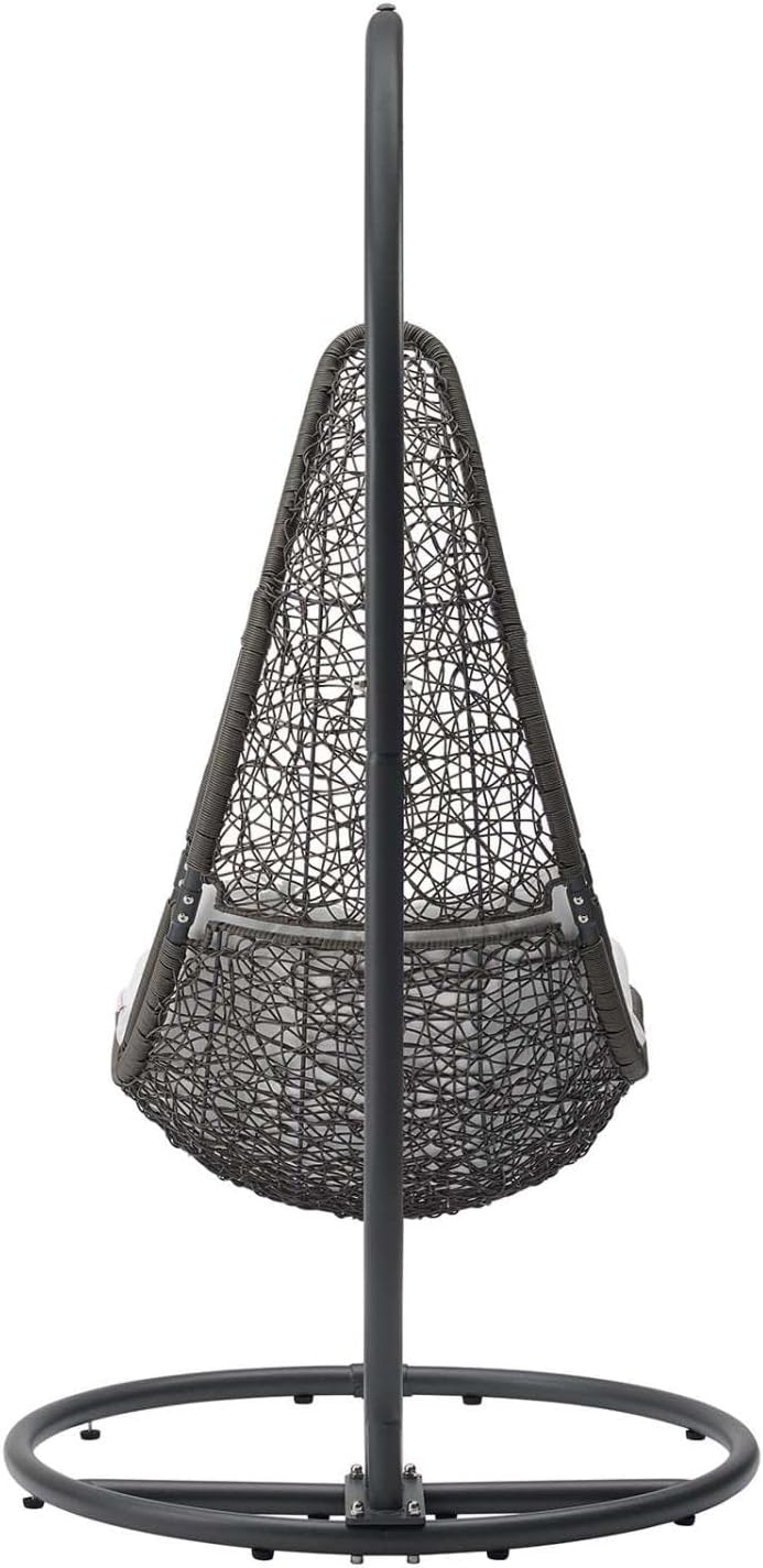 Modway Abate Wicker Rattan Outdoor Patio Porch Lounge Swing Chair Set with Stand in Gray White