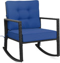 Tangkula Wicker Rocking Chair, Outdoor Glider Rattan Rocker Chair with Heavy-Duty Steel Frame, Patio Wicker Furniture Seat with 5' Thick Cushion for Garden, Porch, Backyard, Poolside (1, Blue)