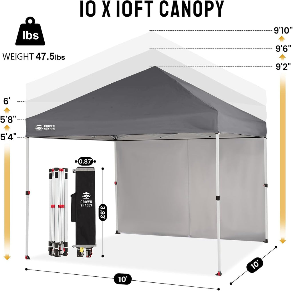 CROWN SHADES 10X10 Commercial Instant Canopy Pop Up Tent with Center Lock, 300D Fabric, 4 Sidewalls, Sto'N Go Bag, Grey