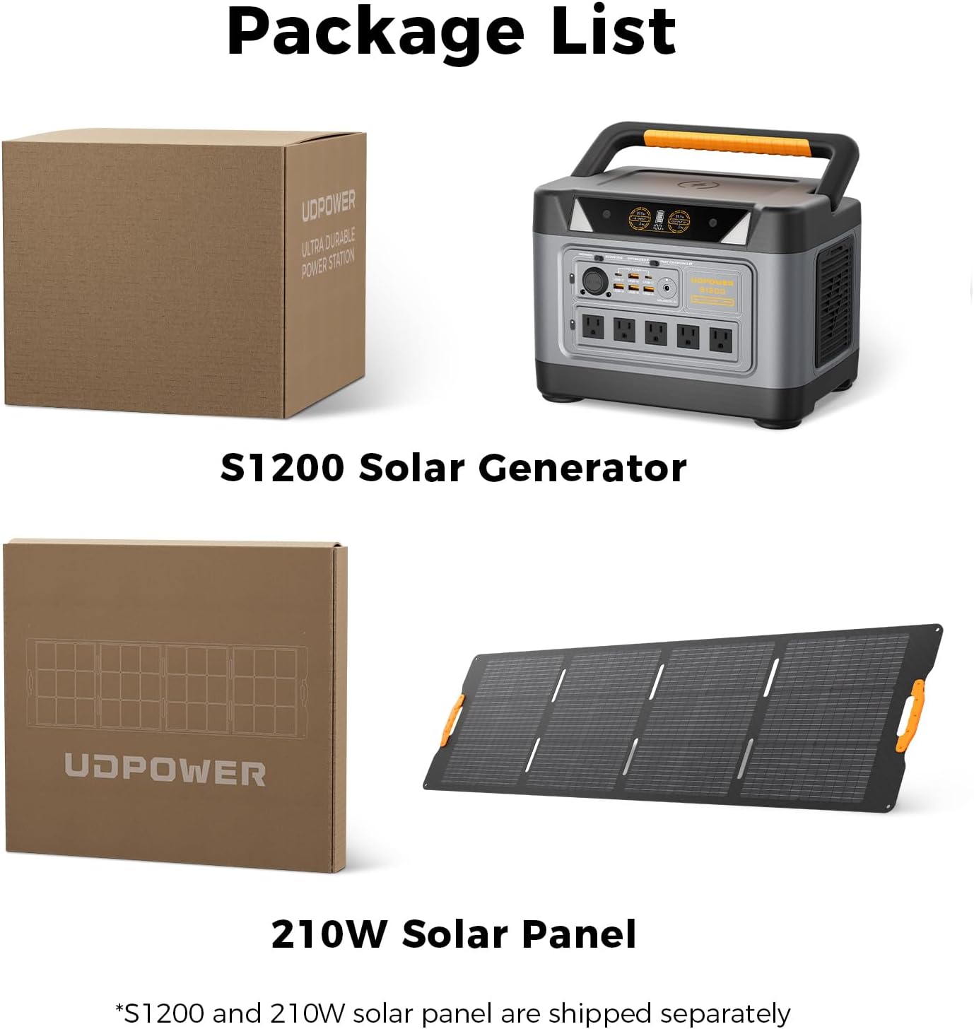 UDPOWER S1200 1190Wh Solar Generator Kit | 1200W Power Station + 210W Solar Panel | Fast Solar Charging for Home Backup, RV & Emergencies