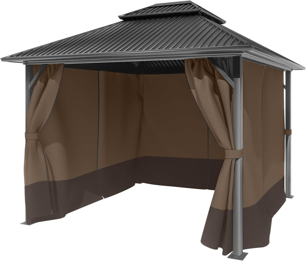 BPS 12' x 14' Gazebo Privacy Curtains with Double Zipper, 4-Panels Side Wall Universal Gazebo Side Panels Replacement for Patio, Outdoor Canopy, Garden and Backyard (Curtain Only)