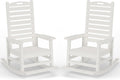 PLUUV Outdoor Rocking Chair Set of 2 with Removable Footboard for Adults, HDPE High Back Patio Rocking Chairs, 330lbs All Weather Porch Rocking Chairs for Outdoor & Indoor -White