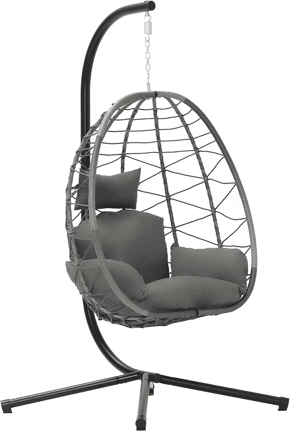 LEX CRAFT Egg Chair with Stand, Swing Chair Hanging Chair Nest Basket, UV Resistant Removable & Washable Cushions,350LBS Capacity for Bedroom, Balcony, Garden(GR-GR)