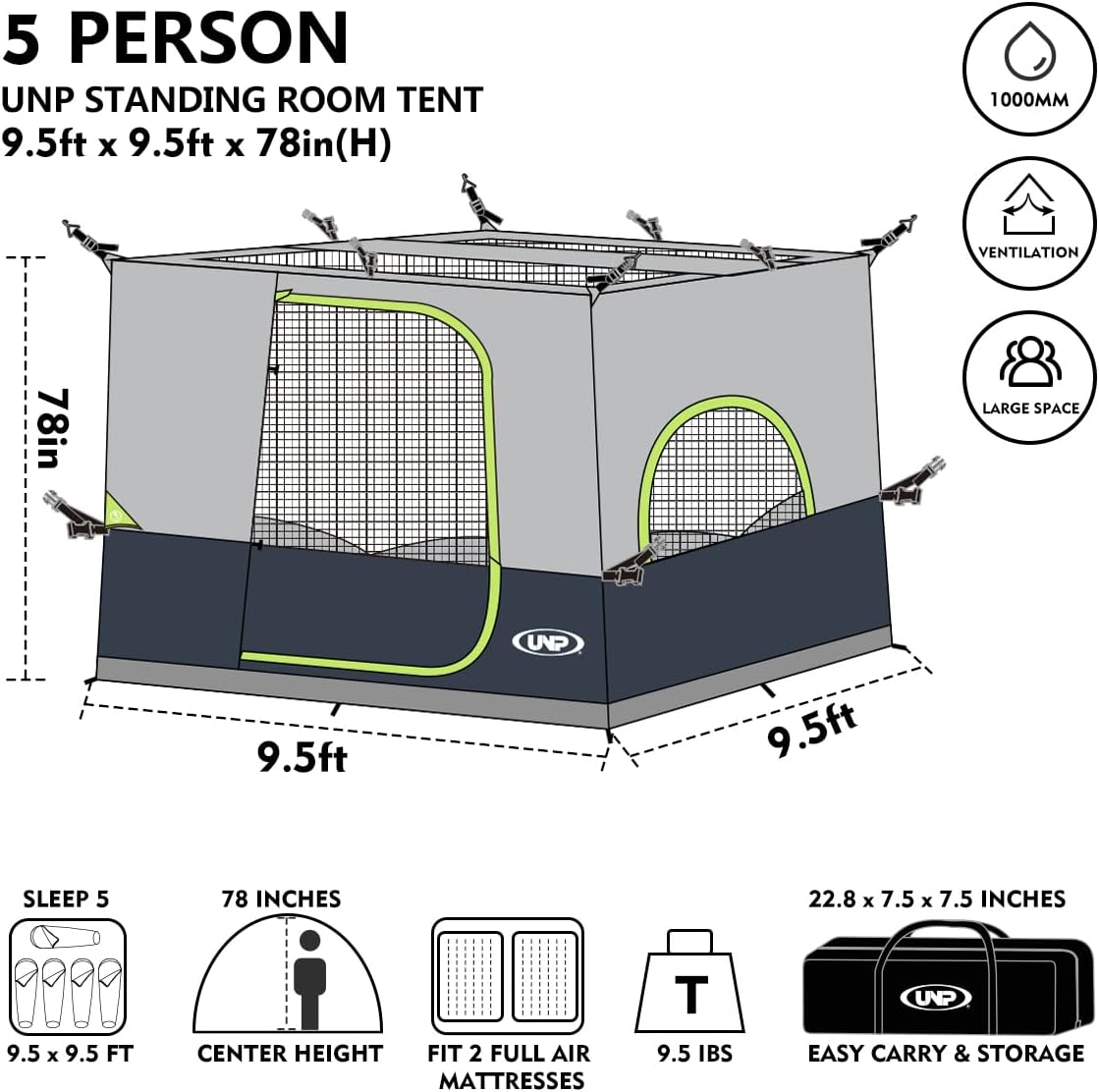 UNP Canopy Inner Tent, Camping Cube Tents for Pop Up Camping Canopy Tent, Compatible with 10' Wide Canopies Tents (No Top & Frame) (Dark Blue)