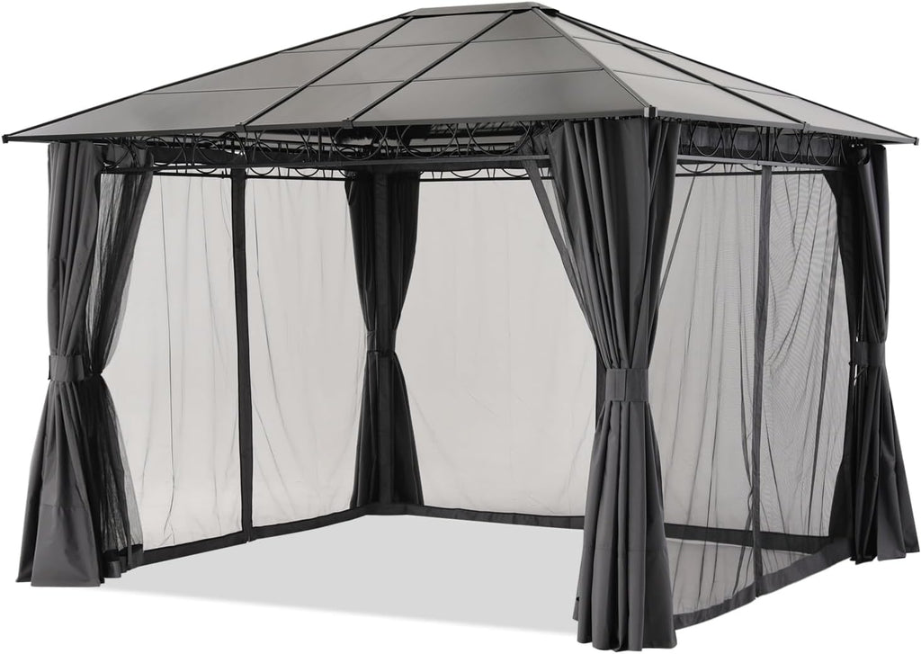 10x12 Hardtop Patio Gazebo with Curtains and Netting by ABCCANOPY