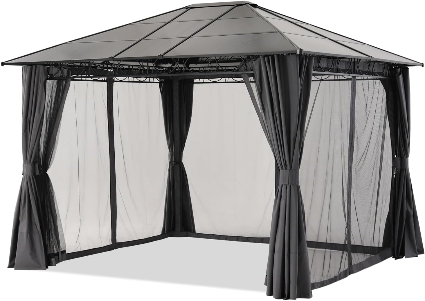 10x12 Hardtop Patio Gazebo with Curtains and Netting by ABCCANOPY