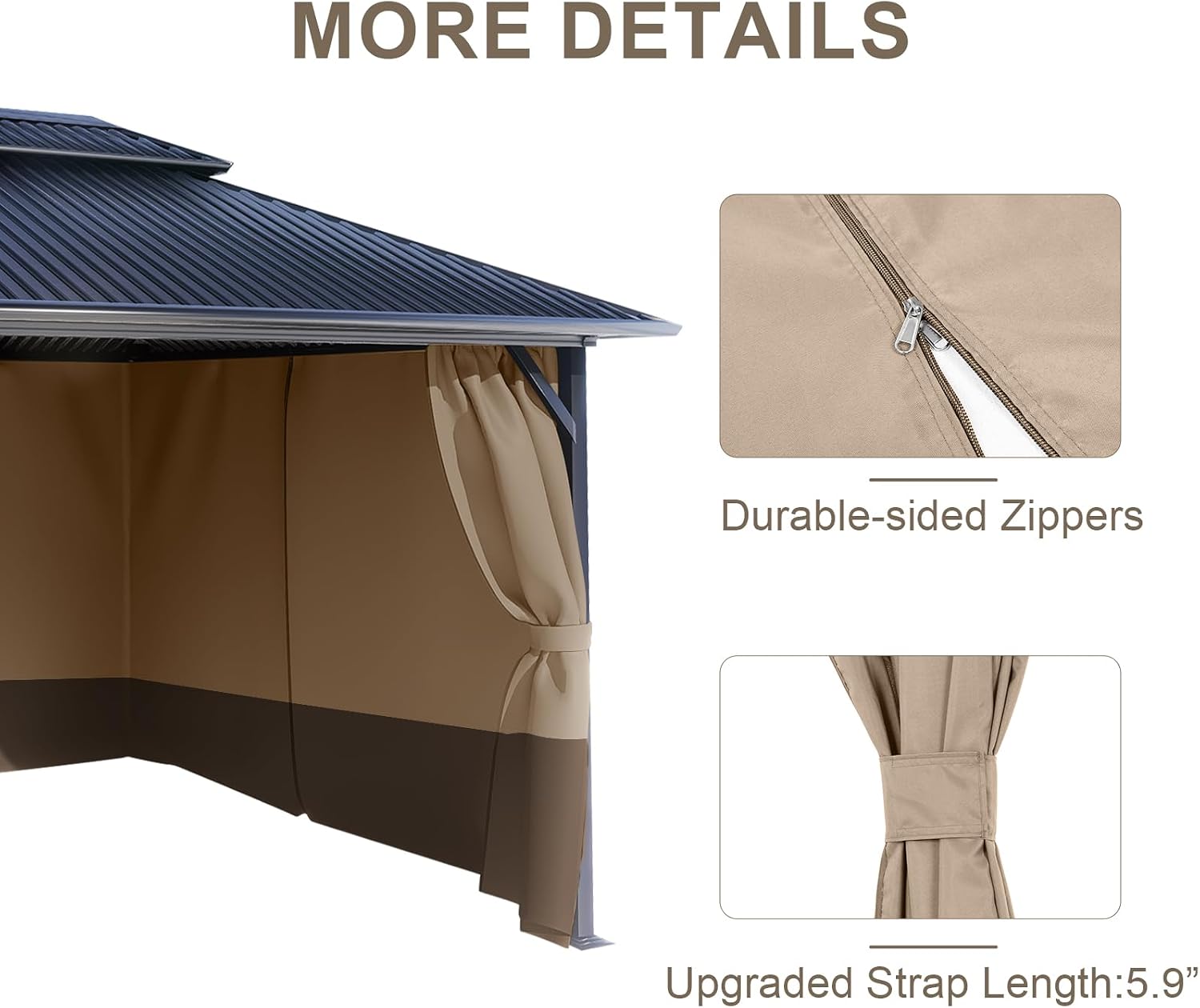 BPS 12' x 14' Gazebo Privacy Curtains with Double Zipper, 4-Panels Side Wall Universal Gazebo Side Panels Replacement for Patio, Outdoor Canopy, Garden and Backyard (Curtain Only)