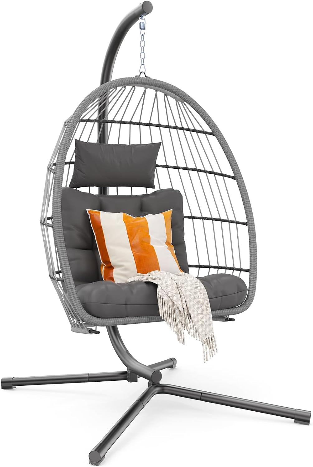 Hipicute Egg Chair with Stand,Patio Rattan Wicker Hanging Swing Egg Chair Hammock Chair for Bedroom Porch Garden,Thickened Aluminum Alloy Steel Frame and UV Resistant Cushion,350LBS Capacity