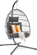 Hipicute Egg Chair with Stand,Patio Rattan Wicker Hanging Swing Egg Chair Hammock Chair for Bedroom Porch Garden,Thickened Aluminum Alloy Steel Frame and UV Resistant Cushion,350LBS Capacity