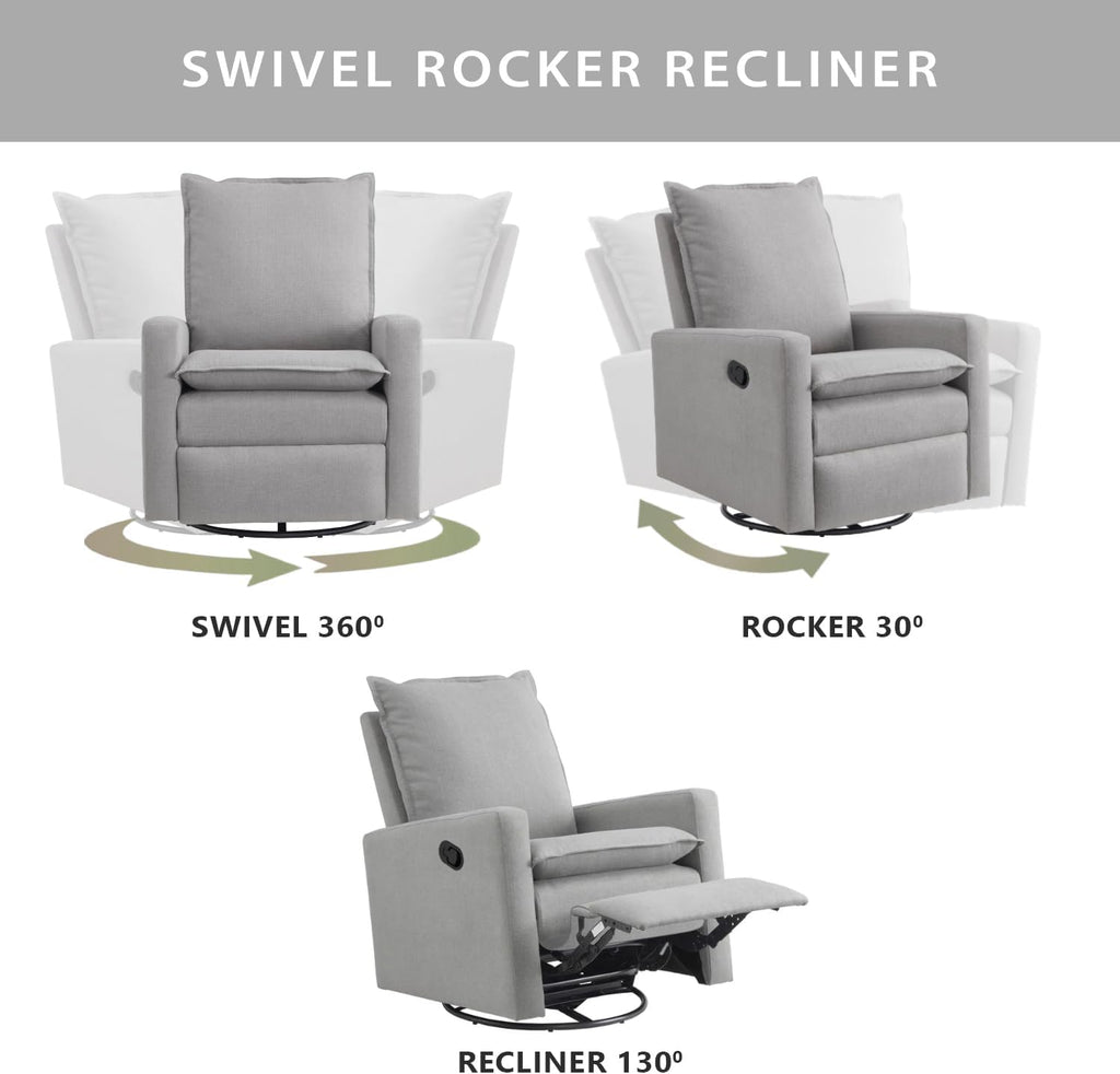 Oxford Baby Uptown Upholstered Swivel Glider and Recliner Nursery Chair, Gray