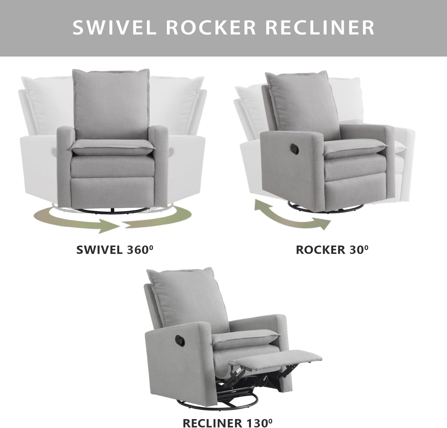 Oxford Baby Uptown Upholstered Swivel Glider and Recliner Nursery Chair, Gray
