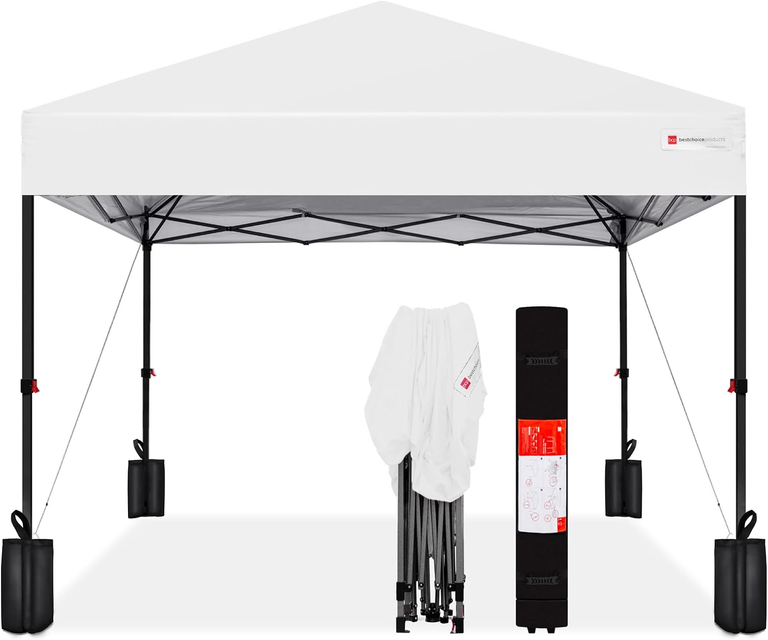 Best Choice Products 12x12ft Pop Up Canopy Tent, Outdoor Shade, 1 Person 1 Minute Set Up, Carry Case, 4 Weight Bags - White