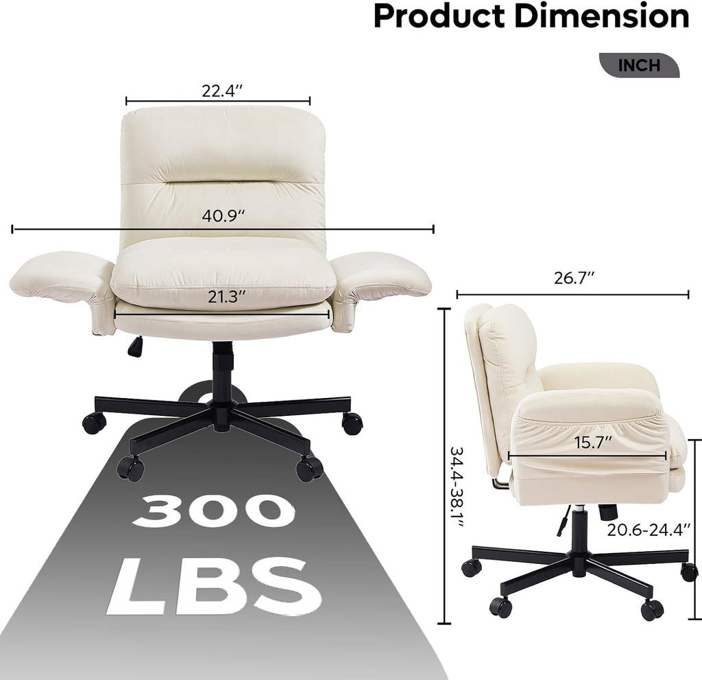 Bestier Criss Cross Chair with Flip-Up Armrests, Swivel Makeup Vanity Chair with Wheels & Side Pockets, Cross Legged Office Chair for Home Office, Bedroom, Beige Velvet