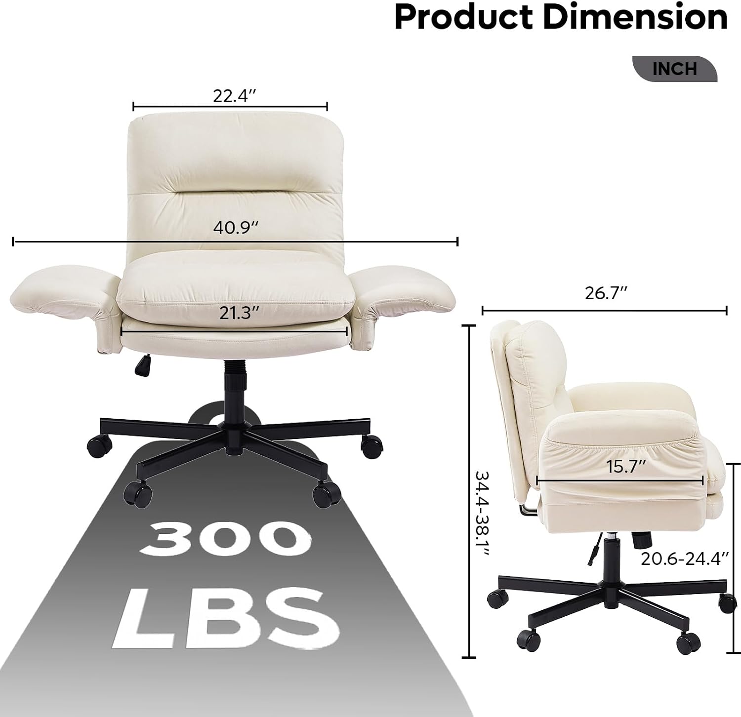 Bestier Criss Cross Chair with Flip-Up Armrests, Swivel Makeup Vanity Chair with Wheels & Side Pockets, Cross Legged Office Chair for Home Office, Bedroom, Beige Velvet