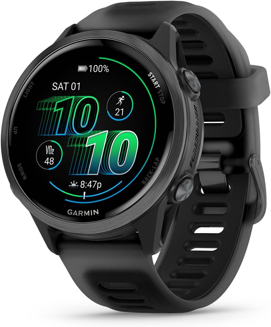 Garmin Forerunner 570 (42 mm, Slate Gray/Translucent Black) Running GPS Smartwatch - AMOLED Display, Training & Recovery - Gift Box Bundle with PlayBetter HD Screen Protectors, Wall Adapter & Case