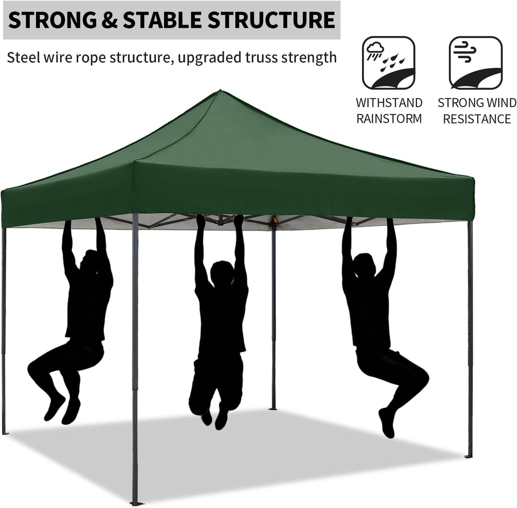 10x10 Pop up Canopy Tent with Awning Easy up Canopy with Wheel Bag Heavy Duty Waterproof Canopy Commercial Gazebo Tent for Outdoors Parties Vendors(Dark Green