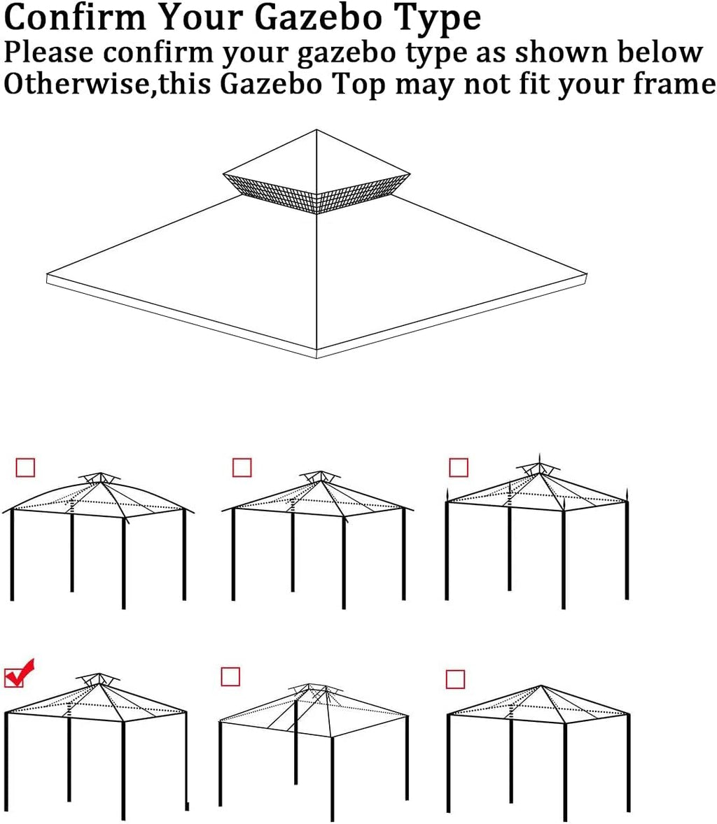 Gazebo Replacement Top 10x12 FT, Gazebo Canopy Replacement Cover for 2 Tier Outdoor Patio Garden Tent Frames,Canopy Cover with Air Vent, Beige