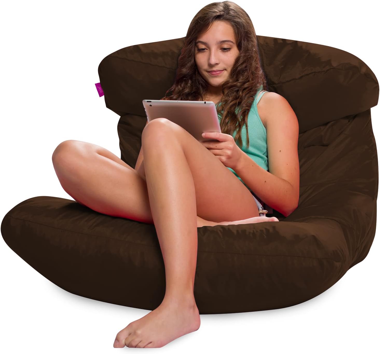 Posh Creations Structured Comfy Bean Bag Chair for Gaming, Reading, and Watching TV, Laguna Lounger, Microsuede - Chocolate