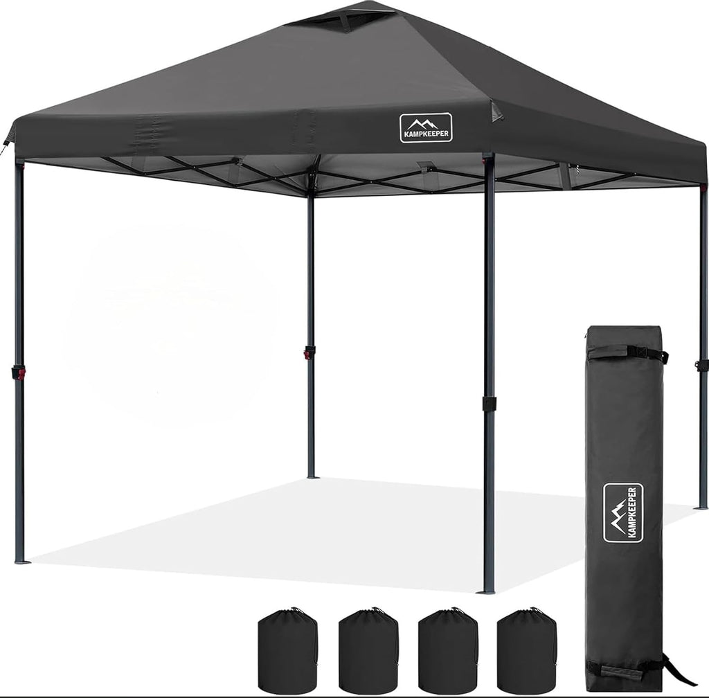 KAMPKEEPER 10x10 Pop-Up Canopy Tent, Waterproof, Portable Shade with Side Walls, Adjustable Instant Outdoor Shelter for Camping, Backyard, and Events, Black