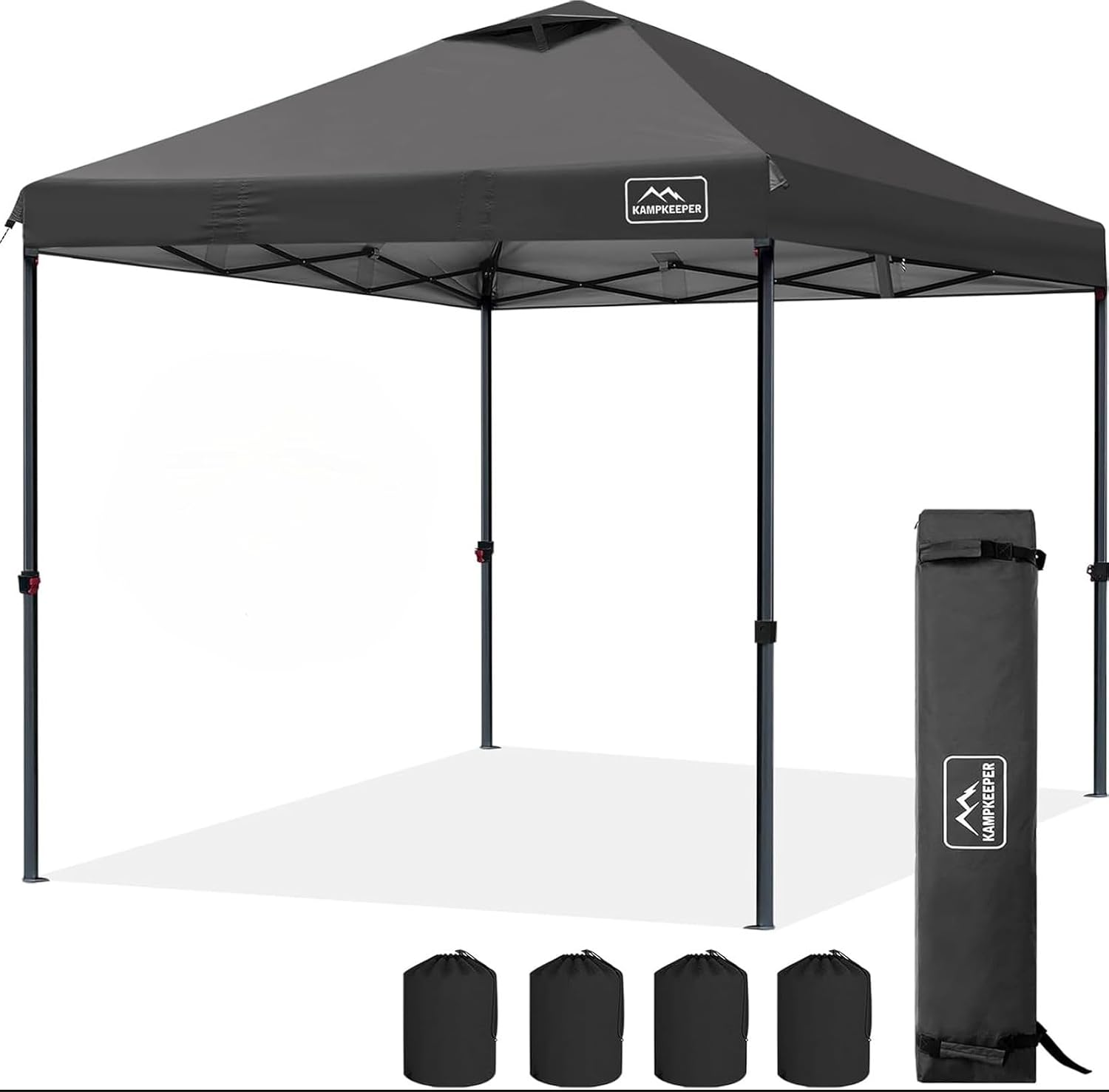 KAMPKEEPER 10x10 Pop-Up Canopy Tent, Waterproof, Portable Shade with Side Walls, Adjustable Instant Outdoor Shelter for Camping, Backyard, and Events, Black