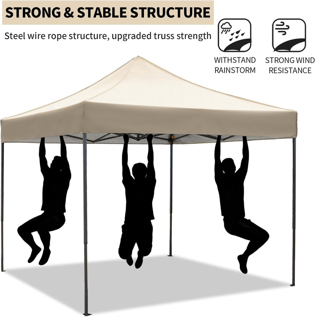 10x10 Pop up Canopy Tent with Sidewalls,Heavy Duty Waterproof Sun Shade Canopy Easy up Canopy with Wheel Bag Commercial Gazebo Tent for Outdoors Parties Vendors Camping Beach (Khaki)