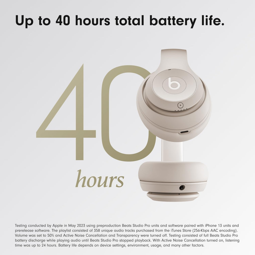 Beats Studio Pro Premium Wireless Over-Ear Headphones- Up to 40-Hour Battery Life, Active Noise Cancelling, Great for Travel & Commuting, USB-C Lossless Audio, Apple & Android Compatible - Sandstone