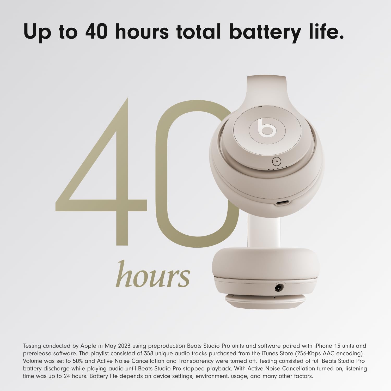 Beats Studio Pro Premium Wireless Over-Ear Headphones- Up to 40-Hour Battery Life, Active Noise Cancelling, Great for Travel & Commuting, USB-C Lossless Audio, Apple & Android Compatible - Sandstone