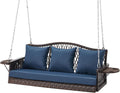 ZZW Upgraded Wicker Hanging Porch Swing Heavy Duty 900 LBS 3-Seat Outdoor Patio Swing Chair Bench for Adult w/ 8.9ft Hanging Chains Cushions and Cup Holder