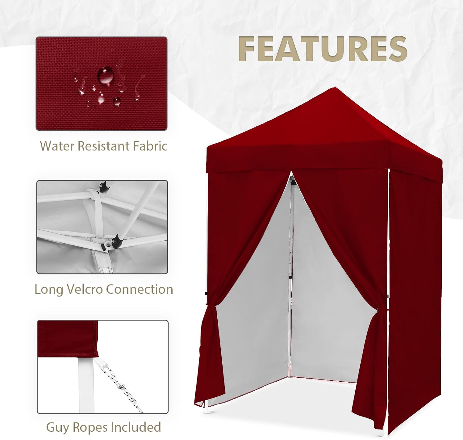 EAGLE PEAK 5x5 Instant Canopy with 4-Side Wall Panels, Small Pop up Portable Canopy Tent with Carry Bag, Light Weight Sun Shelter for Sports, Camping and Beach, Burgundy