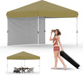10x10FT Instant Pop Up Canopy Tent with 1 Side Wall, Heavy Duty Canopy Set, Waterproof and UV Protected Tailgate Tent for Outdoor Events (Khaki)