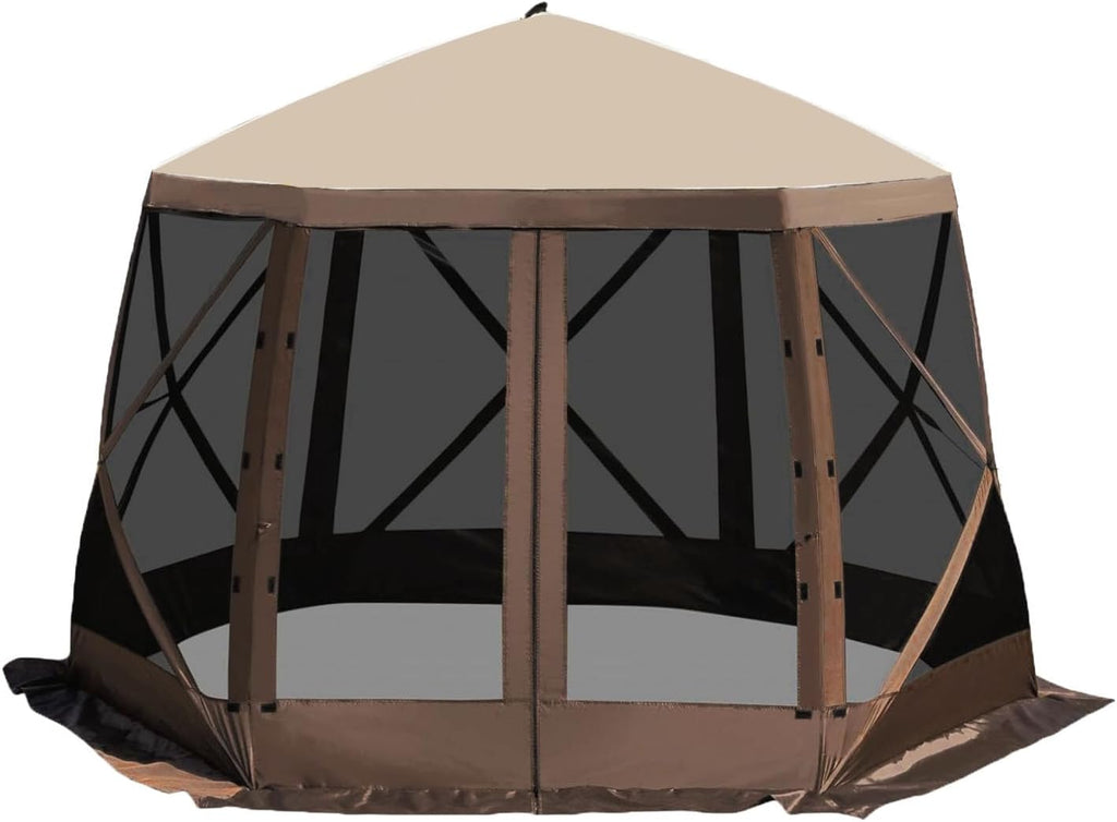 12x12ft Pop-Up Gazebo, Pop Up Canopy Outdoor Screen Tent 6 Side with Portable Carry Bag, Fiber Poles, Guy Rope, Ground Pegs, and 600D Oxford Cloth for Outdoor Camping, Lawn and Backyard