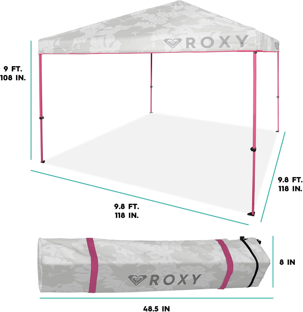Roxy 10x10 Pop Up Canopy – Outdoor Beach Tent with Easy Up One-Push Setup – Portable Shade Shelter for Beach, Tailgate, Family Trips, RV Camping – Folding Gazebo with Wheeled Bag – Hot Pink/White