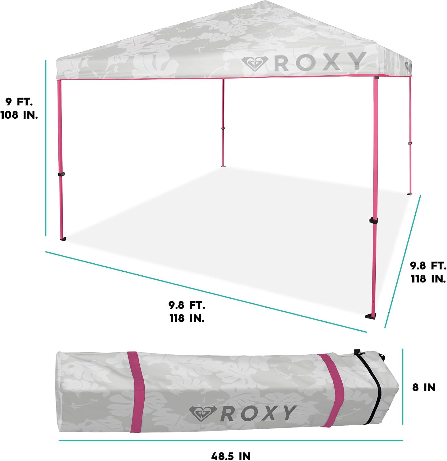Roxy 10x10 Pop Up Canopy – Outdoor Beach Tent with Easy Up One-Push Setup – Portable Shade Shelter for Beach, Tailgate, Family Trips, RV Camping – Folding Gazebo with Wheeled Bag – Hot Pink/White