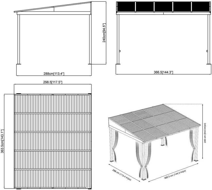 Sojag Outdoor 10' x 12' Portland Wall-Mounted Hardtop Gazebo Outdoor Shelter