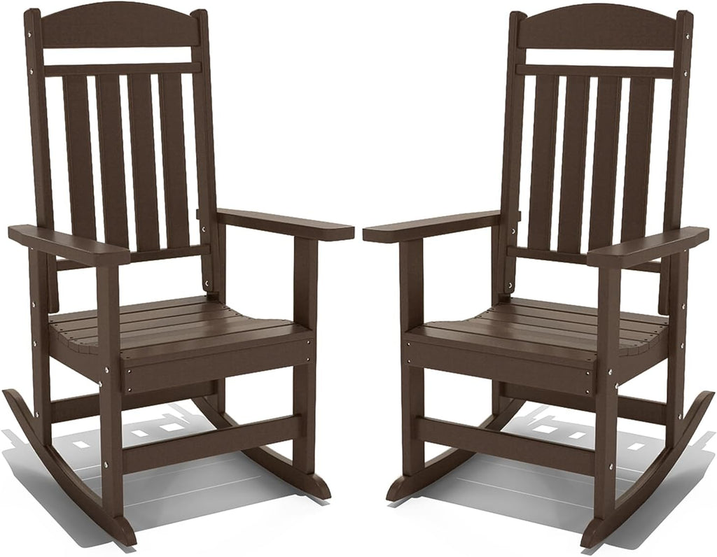 NAVINE Outdoor Rocking Chairs Set of 2, Oversized High Back Patio Rocking Chairs, All Weather Porch Rocking Chairs for Outside. Coffee
