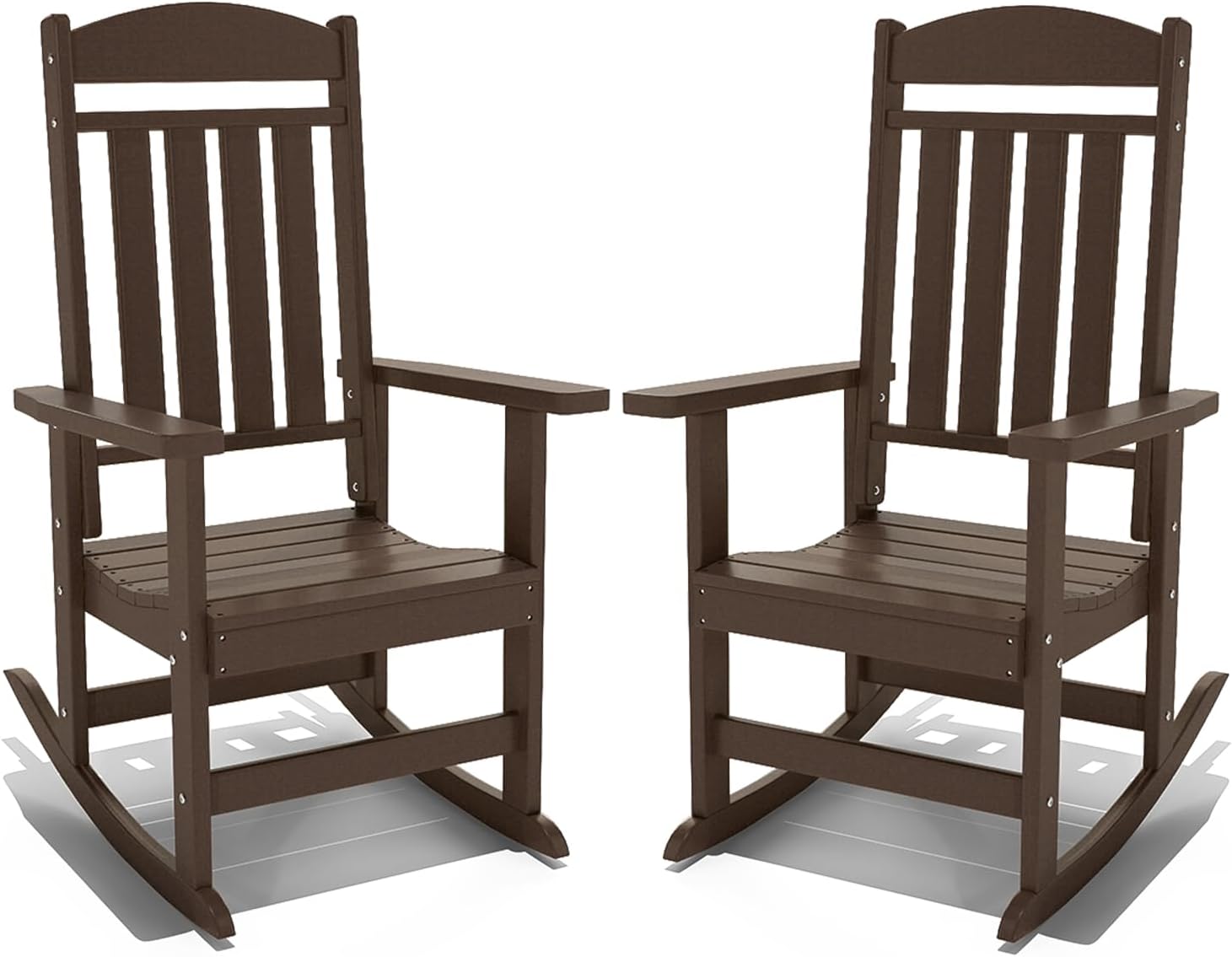 NAVINE Outdoor Rocking Chairs Set of 2, Oversized High Back Patio Rocking Chairs, All Weather Porch Rocking Chairs for Outside. Coffee