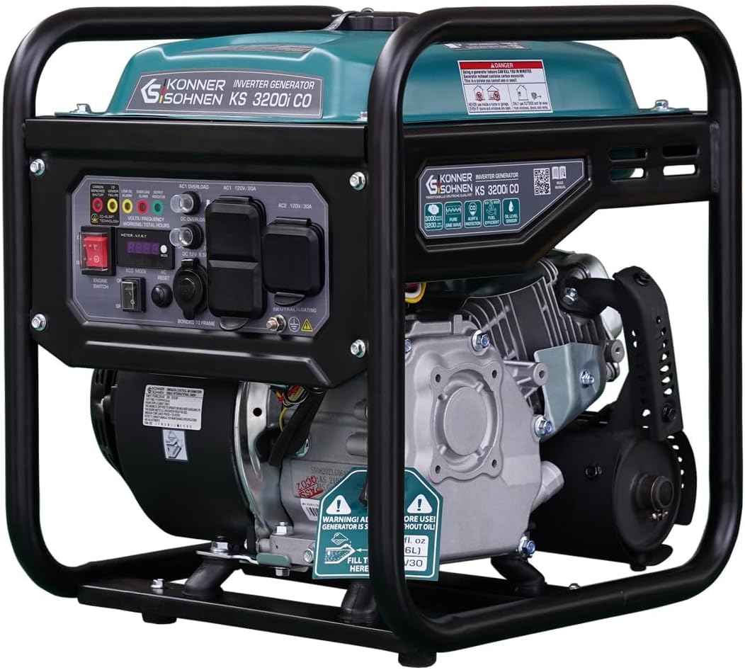 Konner&Sohnen Gas Inverter Generator - 3200 Watts, 230V, Lightweight and Portable, with CO Sensor and Fuel-Efficient technology (German brand, model: KS 3200i CO)