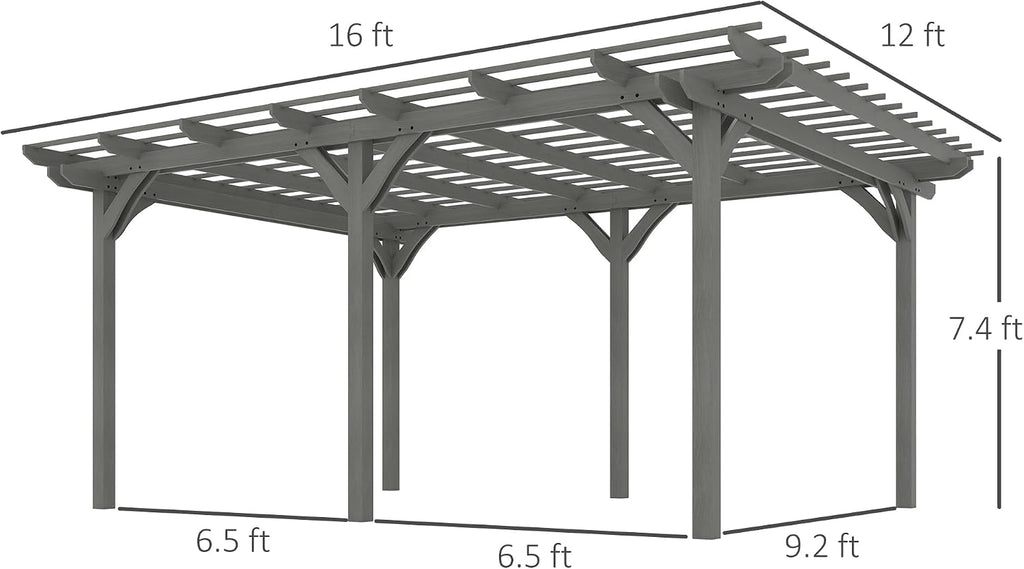 Outsunny 12' x 16' Outdoor Pergola, Wood Gazebo Grape Trellis with Stable Structure for Climbing Plant Support, Garden, Patio, Backyard, Deck, Gray