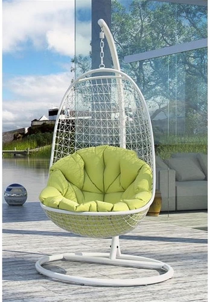 Modway Encounter Wicker Rattan Outdoor Patio Porch Lounge Hanging Swing Chair Set with Stand in White