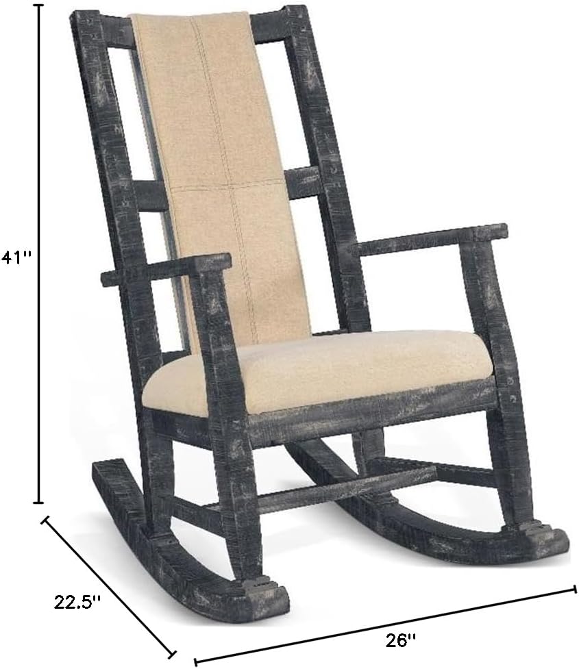 Pemberly Row Mahogany Rocking Chair with Cushioned Seat and Back, Studded Accents, Smooth Rocking Motion, Black