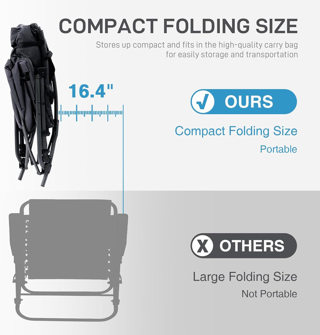 EVER ADVANCED Oversized Folding Rocking Camping Chair, Padded Portable Rocker Chairs for Patio, Lawn and Outdoors, Heavy Duty Hard Armchair for Adults Supports 400lbs, Black